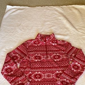 Lands End fleece 3/4 zip pullover.  Red/white. Size S